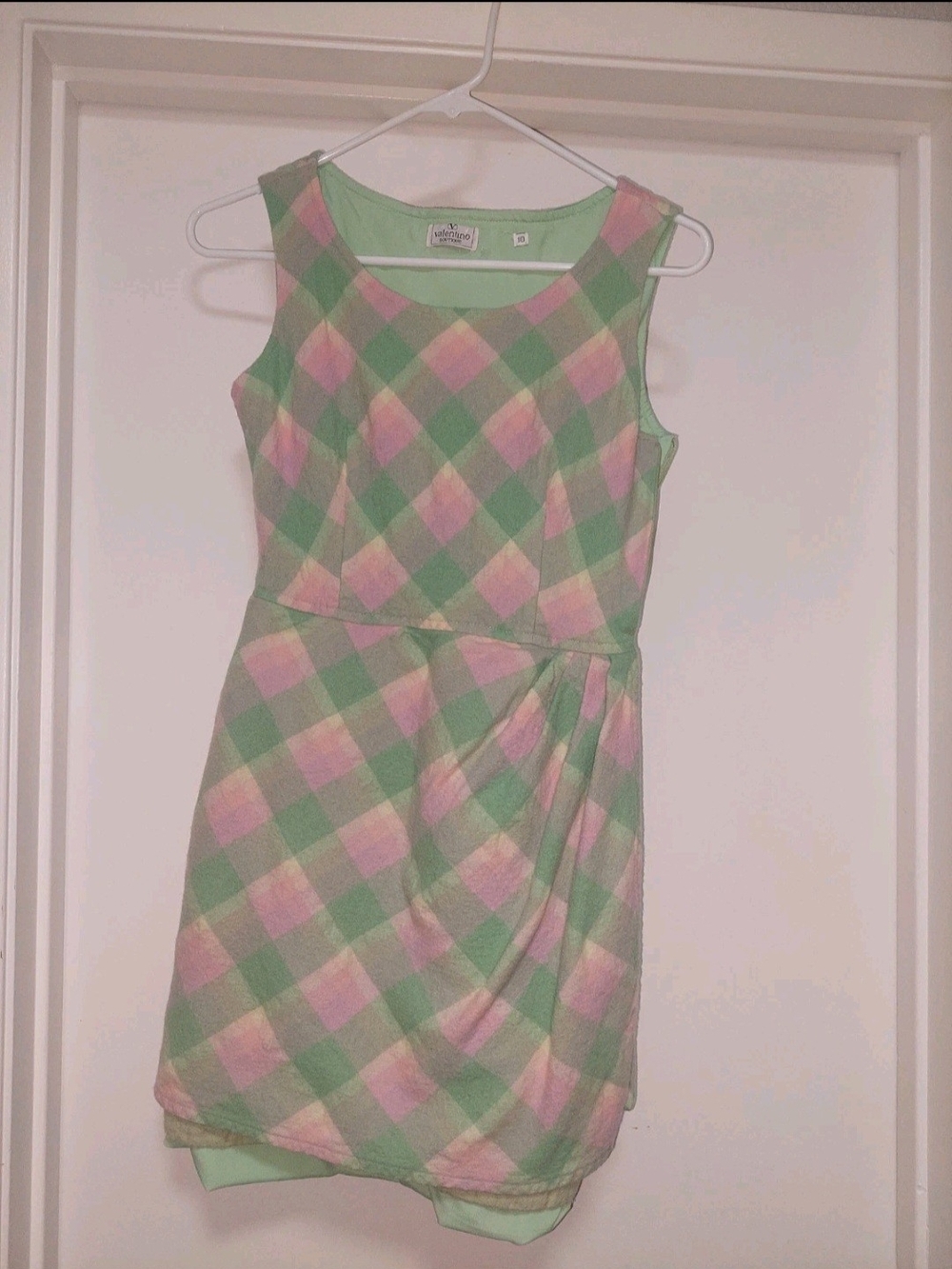 Authentic Vintage 1980s Valentino Boutique Pastel Harlequin Wrap Dress 10 Green
